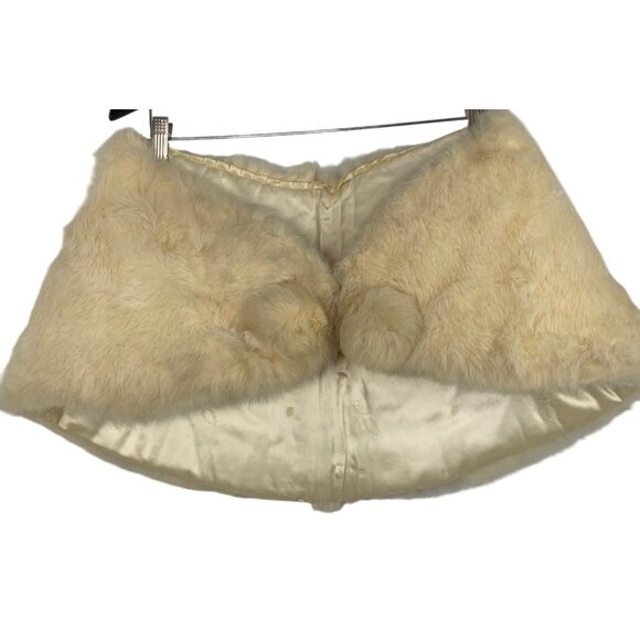 Vintage Ivory Genuine Fur Stole Wrap Pom Poms & Satin Lining RN10221 - Picture 1 of 6